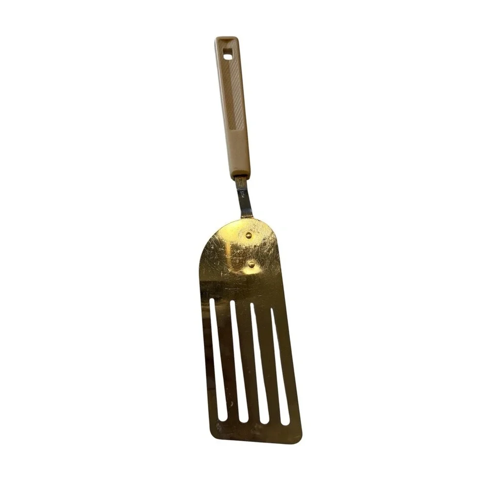 Vintage KOCO Stainless Slotted Spatula Flipper  w/Cream Plastic Handle 10